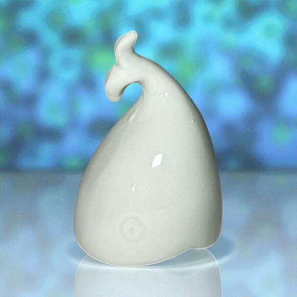 Vintage Ceramic Whale Bell Glossy White 80s Nautical Decor - Picture 1 of 15